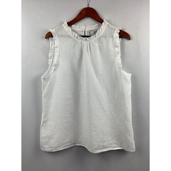 J.Crew Womens Ruffle Trim Sleeveless Linen Cotton Top Size M - Picture 1 of 6